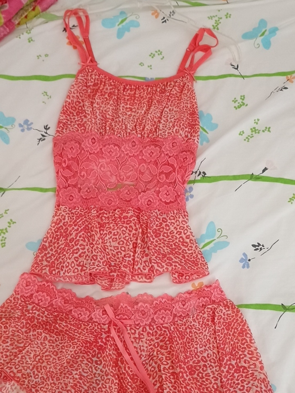 Women's Cabernet,Coral Pink Lace Trim Sleep Cami and Shorts Set